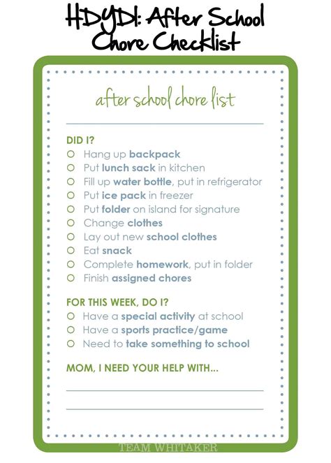 Hdydi After School Chore Checklist Team Whitaker In 2023 Back To