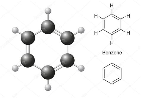 Structural Chemical Formulas And Model Of Benzene Molecule 2d And 3d