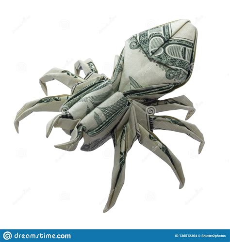 Money Origami Spider Folded With Real One Dollar Bill Isolated On White
