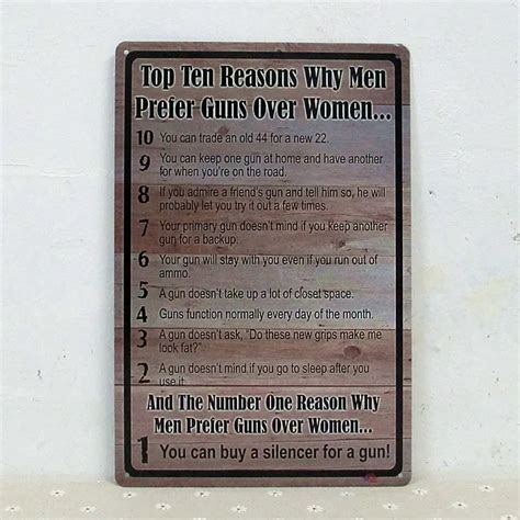 5pcs lot metal sign shabby chic about why men prefer guns over women tin sign metal poster fit