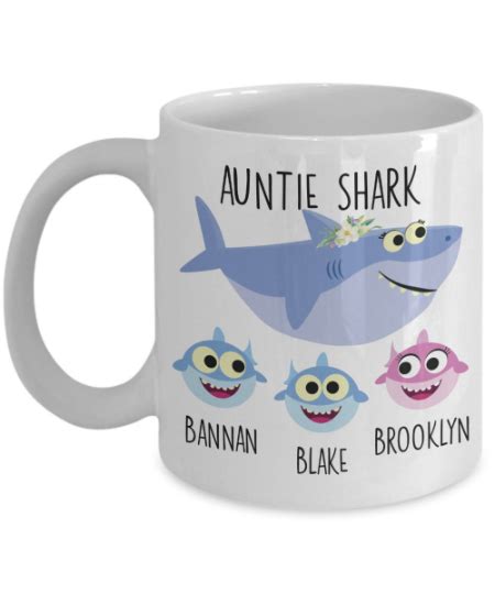 The creative personalized baby gifts never cease! Personalized Auntie Shark Mug Gift for Sister - Cute Baby ...