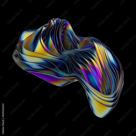 3d Render Abstract Shape With Iridescent Metallic Foil Texture