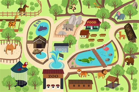 Mapa De Un Parque Del Parque Zoológico Ilustración Del Vector