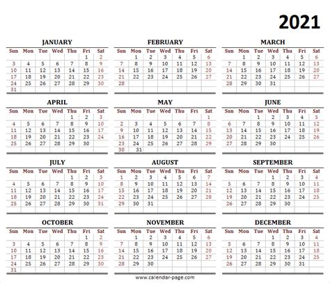 2021 Yearly Calendar One Page 2021 Calendar Holidays List Yearly