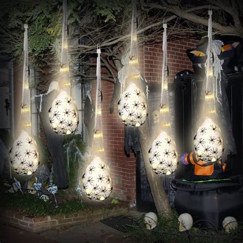 Halloween Egg Sacs Spider Web Hanging Light Up Decoration Etsy Haunted House Decorations