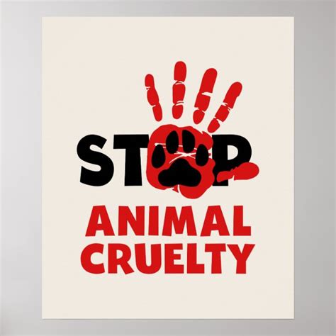 Stop Animal Cruelty Poster W Paw Print Human Hand