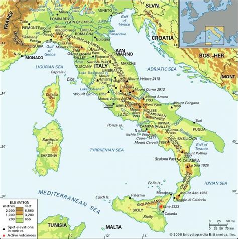 Physical Map Of Italy Mountains