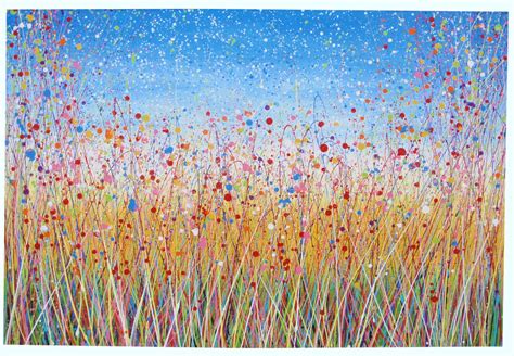 Summer Grass Meadow Painting With Colourful Grass Stems On A Yellow And Green Background Under