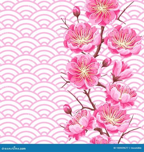 Seamless Pattern With Sakura Or Cherry Blossom Floral Japanese
