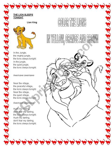 Listen to trailer music, ost, original score, and the full list of popular songs in the film. The lion sleeps tonight - Lion King song - ESL worksheet ...