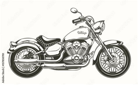 Vector Illustration Of Hand Drawn Vintage Motorcycle Classic Chopper