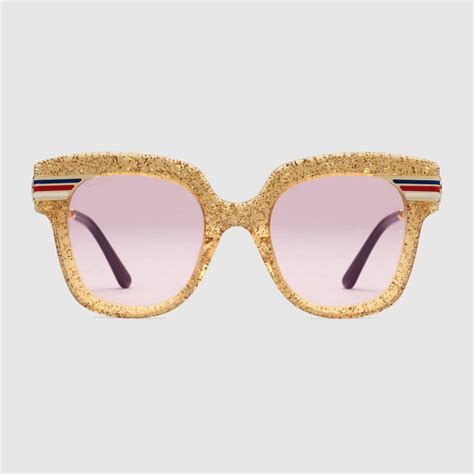 Gucci Square Frame Glitter Acetate Sunglasses Glitter Glasses Sunglass Frames Eyewear Womens