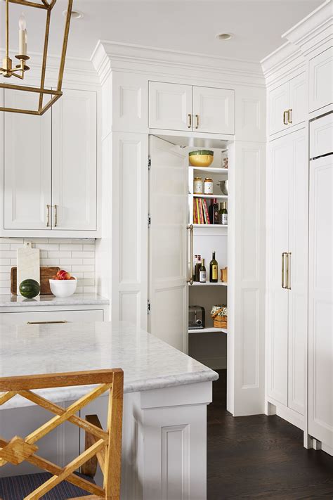 Hidden Pantry Door White Kitchen Cabinets Brass Hardware White