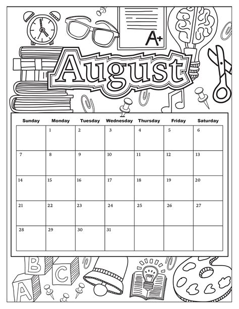 August 2020 Calendar Coloring Pages Printable Coloring Calendar For