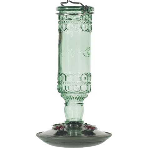 Perky Pet Green Antique Bottle Glass Hummingbird Feeder 10 Oz Smith
