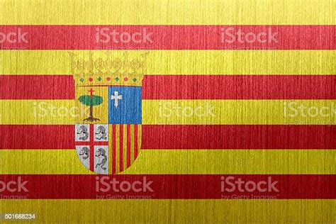 Flag Of Aragon Spain On A Brushed Metal Background Stock Illustration