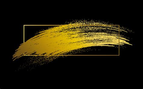 Gold Brush Strokes With Line Frame On Black Background Vector
