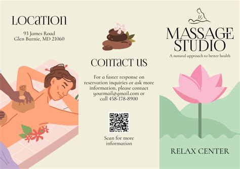 Massage Therapy Advertisement With Smiling Woman Online Brochure Tri Fold Template Vistacreate