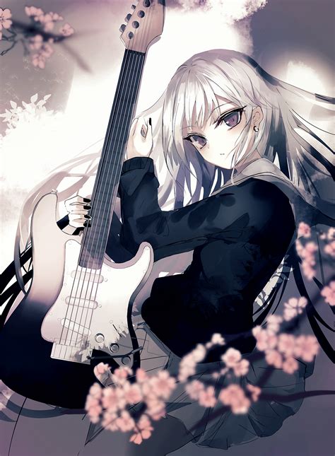 Wallpaper Anime Girls Original Characters White Hair Guitar 1200x1633 Richs 1585565