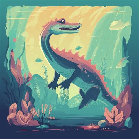 Premium Ai Image Illustration Of A Dinosaur Swimming In A Pond With