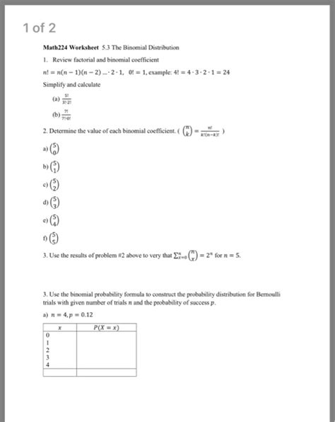 Binomial Probability Worksheet Ii