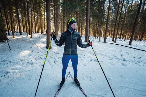 Cross Country Skiing Woman Doing Classic Nordic Cross Country Skiing In