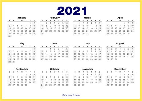 2021 Calendar Printable Free Hd Yellow Calendarp Printable Free