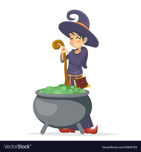 Witch Girl With Cauldron Cartoon Young Character Vector Image