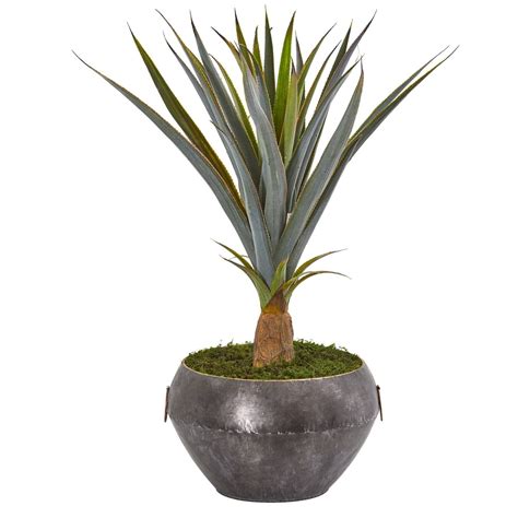 25 Agave Artificial Plant In Metal Bowl Nearly Natural