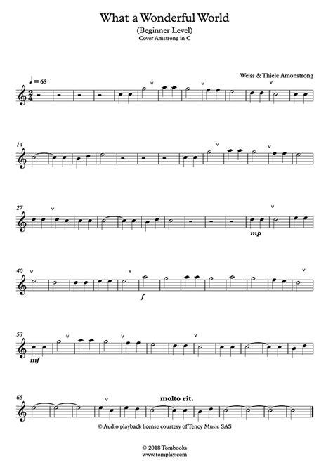 Flute Sheet Music What A Wonderful World Beginner Level Armstrong