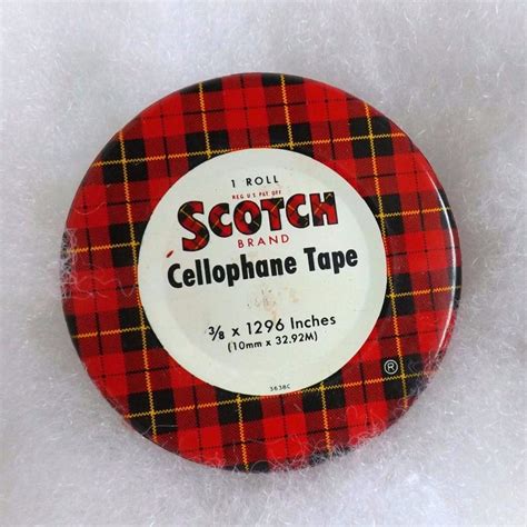 Vintage Christmas Scotch Tape Tin Plaid With Red Cellophane Etsy