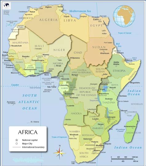 Free Labeled Map Of Africa Continent With Countries Capital Blank
