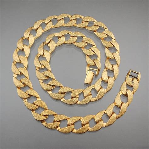 Vintage Napier Curb Link Chain Necklace Textured Gold Tone Etsy