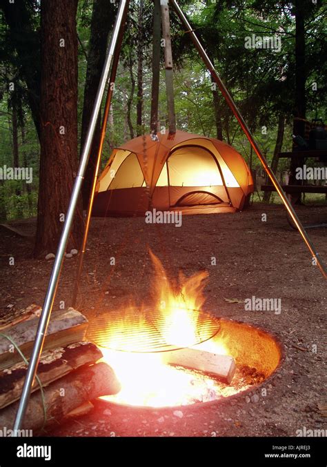 Campsite Fire And Tent Stock Photo 8455586 Alamy