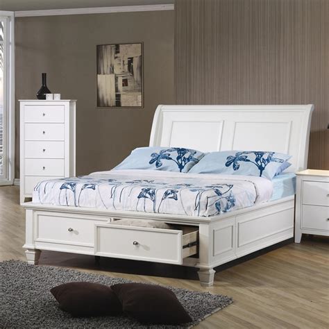 Full Size Storage Platform Bed White Leather Artiss Double Full Size