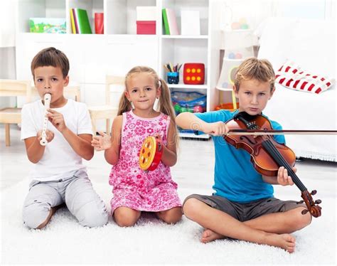 Kids Playing On Musical Instruments Stock Image Image Of Girl Little