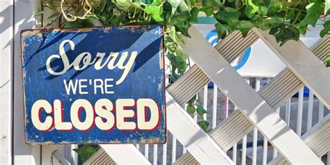Old Blue Sorry Were Closed Sign On White Fenceshutterstock271510979