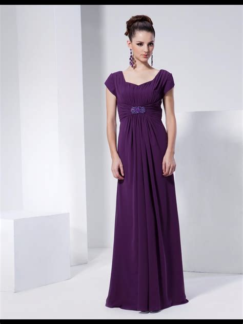 Purple Long Modest Bridesmaid Dresses With Cap Sleeves 2019 Formal A