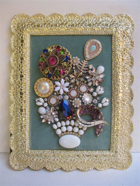 Jeweled Framed Jewelry Art Flower Bouquet Mint Green Purple Etsy