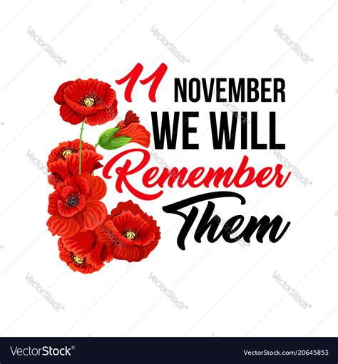 11 November Poppy Remembrance Day Icons Royalty Free Vector