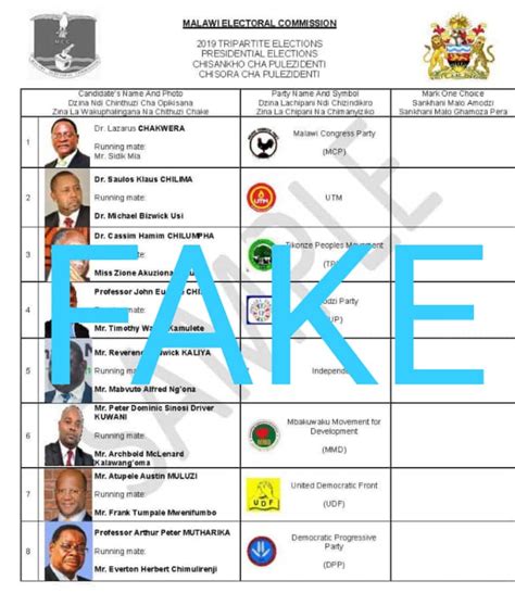 fake malawi presidential ballot paper sample in circulation malawi nyasa times news from