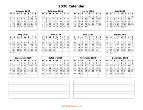 Calendar 2020 Printable Yearly Calendar Templates