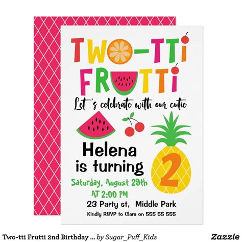 Two Tti Frutti 2nd Birthday Invitation For Girl Birthday