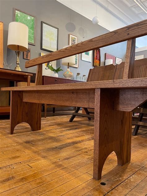 Vintage Shaker Style Bench Wbackrest In Solid Oak Great For The Entryway Circa