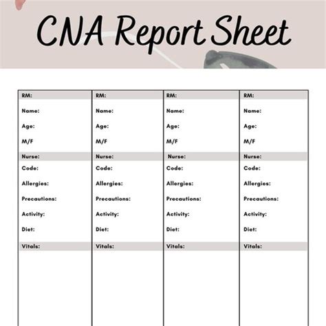 Cna Daily Report Sheet Instant Download Etsy