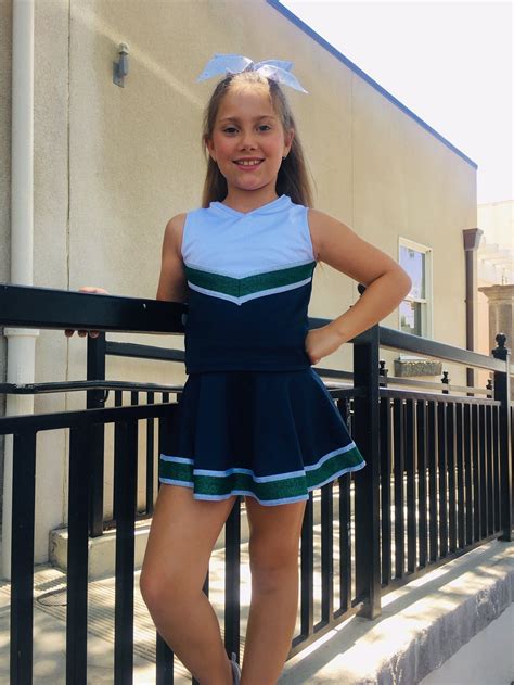 Girls Cheer Uniform Navywhite Silverdark Green Etsy In 2020 Cute
