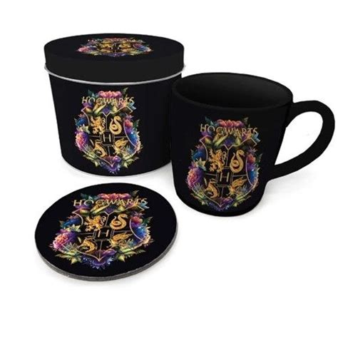 Floral Hogwarts Crest Mug And Coaster Tin Set Quizzic Alley