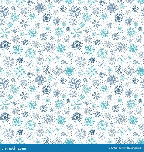 Vector Seamless Pattern With Blue Snowflakes On White Background Stock