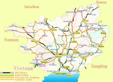 Guangxi Transportation Map China Trekking Guide Route Map Photo