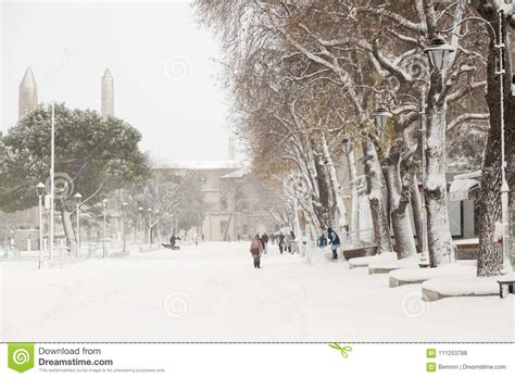 Sultanahmet Park During A Snow Storm Stock Photo Image Of Turkey